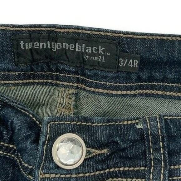 Twentyone Black By Rue Jeans Teens Size 3/4 Skinny Distressed Whiskers Denim - Picture 11 of 12